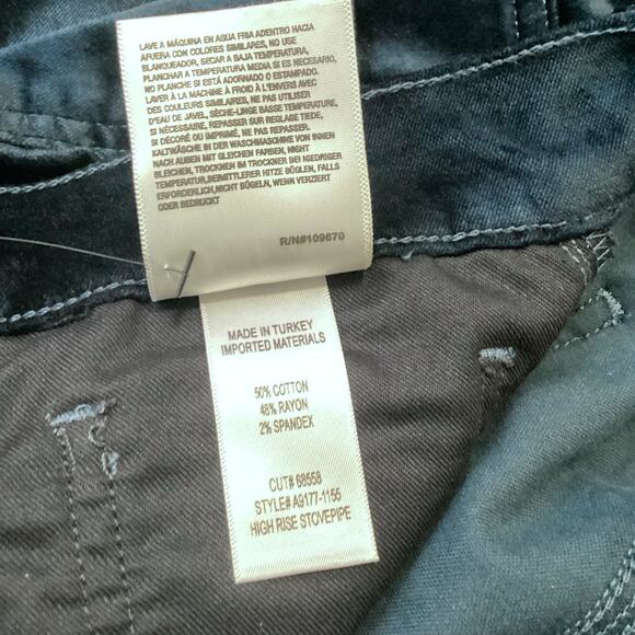 Agolde Deep Teal Green Soft Velvet High Rise Stovepipe Jeans Pants 30 - Picture 11 of 11